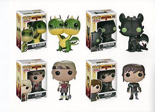 How to Train Your Dragons 4pc Pop Figure Set – Hiccup – Astrid – Barf & Belch & Toothless Bundle