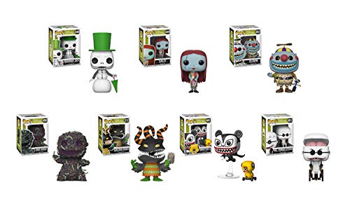 Funko Pop! Nightmare Before Christmas 25th Anniversary Set of 7: Snowman Jack, Sally w/Basket, Dr. Finklestein, Clown, Vampire Teddy, Harlequin Demon, and Oogie Boogie