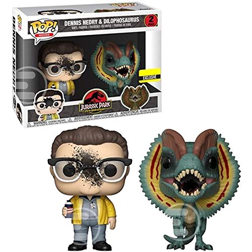 Funko Pop Movies: Jurassic Park - Dennis Nedry and Dilophosaurus Goo-Splattered Pop! Vinyl Figure 2-Pack - Entertainment Earth Exclusive