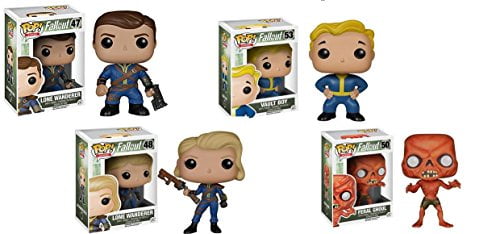 Funko Pop Fallout Figure Bundle Set- 4 pc: Lone Wanderer Male, Female, Vault Boy and Feral Ghoul