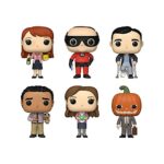 Funko Pop! TV The Office Set of 6 - Dwight w/Pumpkinhead, Erin, Kevin Superhero, Michael w/Crutches, Oscar w/Scarecrow Doll and Pam w/Teapot