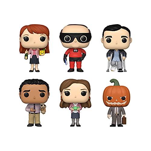 Funko Pop! TV The Office Set of 6 - Dwight w/Pumpkinhead, Erin, Kevin Superhero, Michael w/Crutches, Oscar w/Scarecrow Doll and Pam w/Teapot