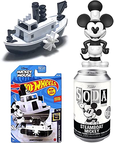 Steam Mickey Boat Figure Magic Mouse Soda Tin Exclusive Bundled with Disney Steamboat HW Screetime Wheels 2 Item