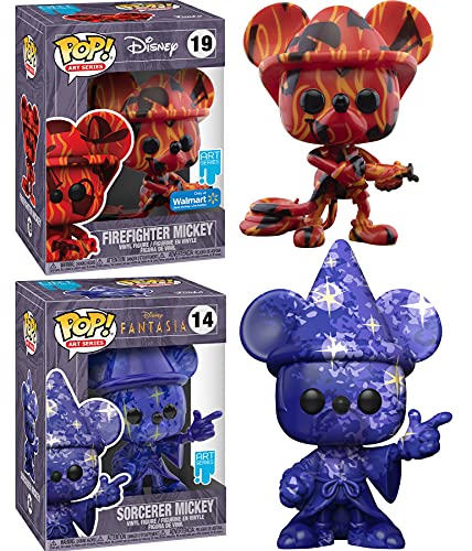 Fire Magic Mickey Mouse Artist Firefighter Exclusive Figure Bundled with Sorcerer Star Art Mickey in Plastic Protective Case 2 Items