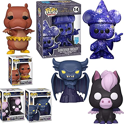Fantasma Mickey Mouse Fantasia Figure Starlight Magic Artist Art Series Sorcerer Anniversary Bundled with Protective Case + Disney Peter Pegasus + Hyacinth Hippo + Demon Chernabog 4 Items