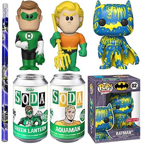 Art Bat Figure Exclusive Batman Artist Pop! Print Superhero + Green Lantern Vinyl Bundled with Retro DC Comics Soda Can Aquaman + Comic Pencil 3-Items