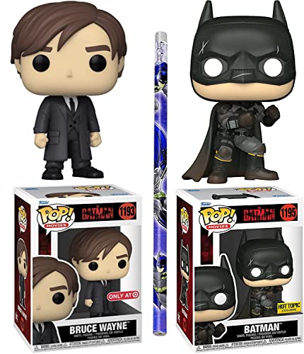 BruceBat Battle Gotham's DC Hero Exclusive Pop! Figure Series Batman Movie (Damaged Style Version Edition ) + Bruce Wayne + Comic Pencil 3 Items