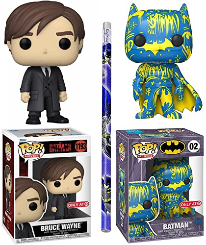 Bat Bruce Battle Gotham's DC Hero Pop! Art Exclusive Pop! Figure Series Batman Blue Yellow Series Bundled with Movie Edition Bruce Wayne + Comic Pencil 3 Items