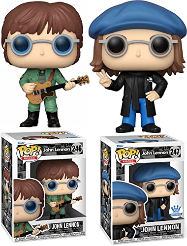 Fab Lennon Rocks Figure Pop! Bundled with Exclusive Peace Glasses + Guitar John in Military Jacket 2 Items