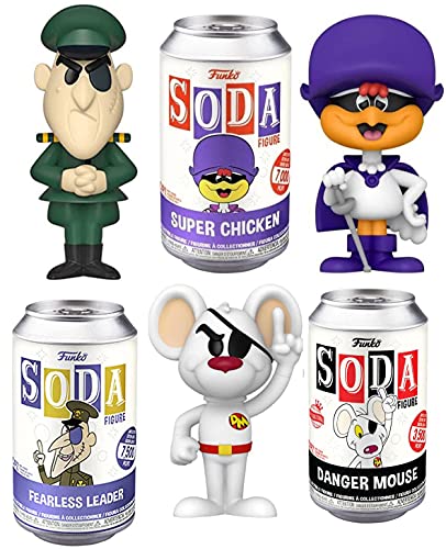 Silly Animated Retro Cartoon Figures Super Chicken Bundled with Danger Mouse Tin Can Soda Character + Fearless Leader Rocky Bullwinkle 3-Items