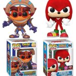 Red Knuckles Flocked Figure 90's Retro Game Bundled with Classic Video Collection Crash Bandicoot Pop! Head Metallic Exclusive + Sonic Hedgehog 2 Items