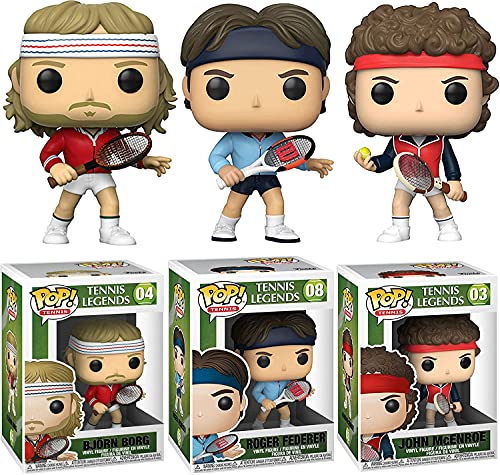 Tennis Anyone Triple Play Sport Legends Pop! Figure Bundled with John McEnroe + Roger Federer + Bjorn Borg 3 Items
