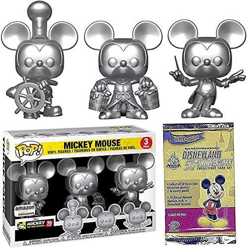 Maestro Wizard Willie Silver Pop! Exclusive 3 Pack Mickey Mouse Steamboat Fantasia Conductor Figures Bundled with Disney Park Collector Anniversary Trading Card Pack 2 Items