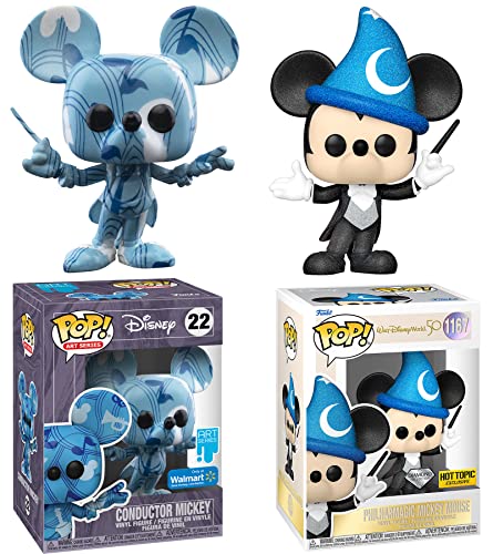 Diamond Art Mickey Figure Disney Pop! Characters Bundled with Artist Series Conductor Exclusive + World 50th Collection Pop! PhilharMagic Mickey Mouse Musical 2 Items