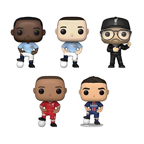 Funko Pop! European Football Soccer Players - Set of 5 - PSG- Ángel Di María, Liverpool- Jurgen Klopp and Thiago Alcântara, Manchester City- Raheem Sterling and Phil Foden