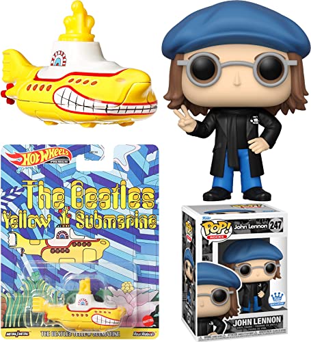 Peace John Lennon Rocks Figure Pop! Exclusive Bundled with The Yellow Submarine Beatles Die-Cast car 2 Items