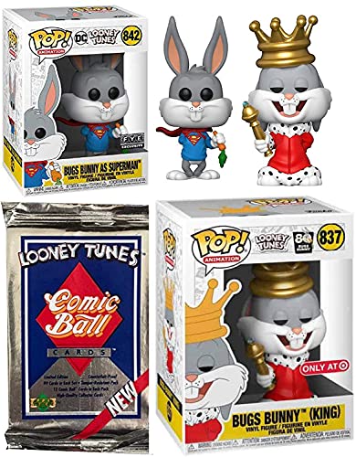 Super King Pop! Looney Tunes Bugs Bunny Exclusive Figure Bundled with DC Superman Bugs + Comic Ball Cartoon Trading Cards Pack 3 Items