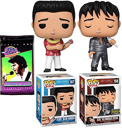 King Rock Collection Diamond Elvis Presley Exclusive Pop! Classic Figure Icon Bundled with Blue Hawaii + '68 Comeback Special + Trading Cards Pack Collectibles 3 Items