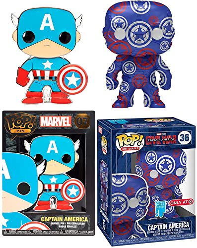 Captain Pop! Art Figure Patriotic Heroes America Exclusive Bundled with Marvel Civil War Artist Series + Big Pin Classic Character 2 Items