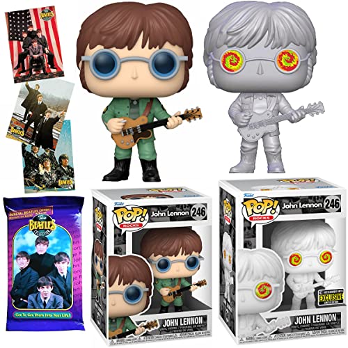 Psychedelic Shades John Lennon Exclusive Rocks Figure Pop! Bundled with Military Jacket Guitar + Beatles Memorabilia Trading Cards Pack 3-Items
