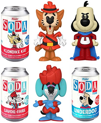 Animated Retro Cartoon Figures Klondike Kat Bundled with Savoir Faire Tin Can Soda + Fearless Underdog Character 3 Items