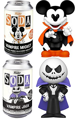 Vampires of Disney Figures Vinyl Soda Bundled with Mickey Mouse Vampire + Jack Skellington Tin Can Nightmare Before Christmas Halloweentown Character 2-Items Fright Fun