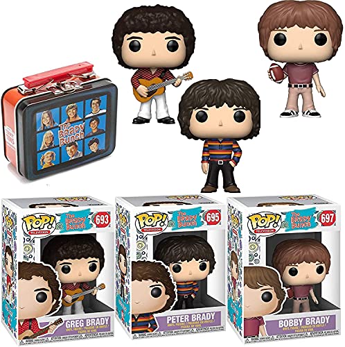 Guitar Brady Bunch Vinyl Pop! Figure #693 TV Show Groovy Greg Bundled with Family Party Retro Pack Peter & Bobby with Mini Tin 4 Items