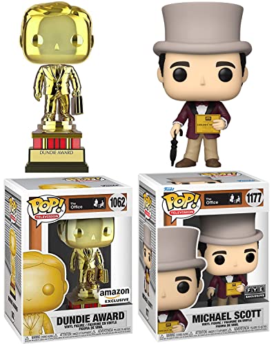 Bossman Pop Figure Michael Scott Trophy Award Dundie Bundled with Exclusive NBC Dunder-Mifflin Golden Ticket The Office Paper Series As Willy Wonka 2 Items