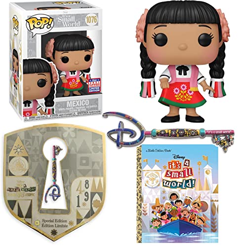 Small Pop! World Figure It's A Small Boat Attraction Bundled with Disney Parks Ride Mexico Girl Character Exclusive + Key Pin Anniversary + Theme Park Little Gold Book 3 Items