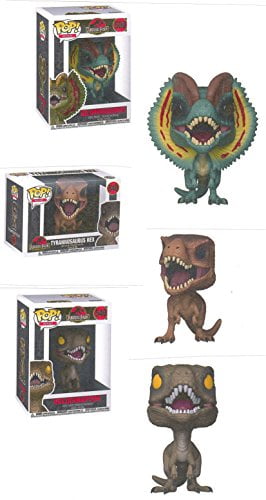 Jurassic Park Tyrannosaurus Velociraptor and Dilophosaurus 3.75” POP Figure Bundle