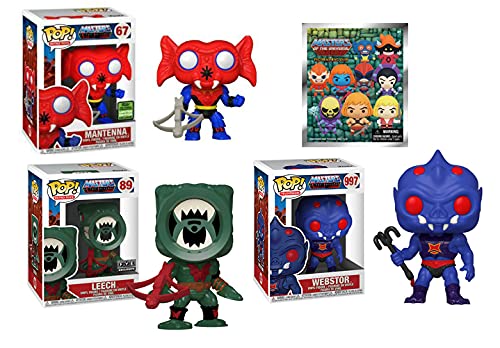 Weird Bad Guys Motu Bundle: Funko Pop! Television Masters of The Universe - Webstor 997/ Mantenna Spring Convention Exclusive 67/ Leech Store Exclusive 89+ Bonus Motu Figural Bag Clip Blind Bag