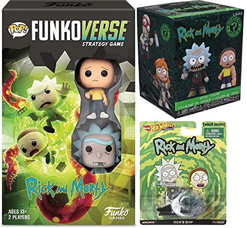 Funko Game of The Rick's + The Morty's Funkoverse Strategy Game W/ Rick and Morty Figures W/ Bonus Funko Mystery Mini Blind Box Figure + Premium Rick's Ship 3pcs