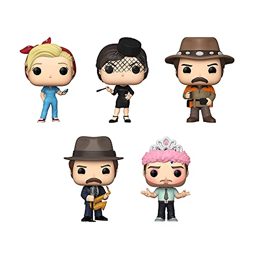 Funko Pop! TV Parks and Rec Set of 5: Andy as Princess Rainbow Spar, Duke Silver, Hunter Ron, Janet Snakehole and Leslie The Riveter