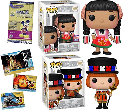 England World Pop! Figure It's A Small Boat Attraction Bundled with Disney Parks Ride Mexico Character Exclusive + UK + Theme Park Disneyland Anniversary Cards 3 Items