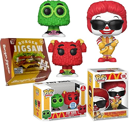 All Fries Figures McDonalds Pop! Exclusive Fry Kids Bundled with Ad Icons Character Guys Gals Red Green + Ronald Rock & Hamburger Puzzle 3 Items
