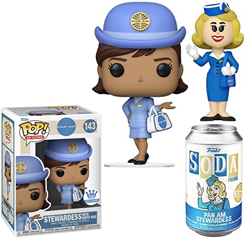 Pack & Fly Stewardess Pan-Am Figure Tin Can Soda Bundled with Flight Attendant with Bag Exclusive Pop! Airline Retro Transit Pack 2 Items