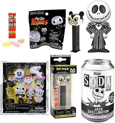 Dearest Sally Figure Head Nightmare Before Christmas Bundled Shock Pop! NBC Vinyl Jack Skellington Soda Can + Plushies + Vampire Teddy Character Dispenser & Pint Sized Heroes Pack 4 Items