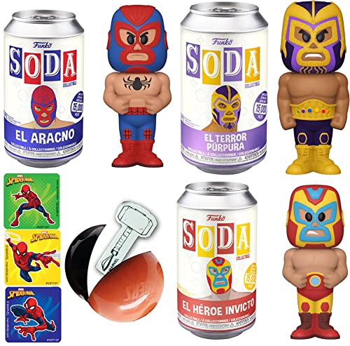 Terror Heroes Marvel Lucha Libre Wrestling Figure Can Bundled with El Aracno Soda Tin Iron Man El Heroe Invicto + & Spider-Man VS Thanos Purpura + Ball Capsule & Stickers 4 Items