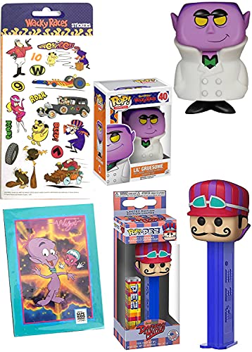 Lil' Wacky Figure Pop Races Hanna-Barbera Bundled with Little Gruesome + Dick Dastardly + Sticker Sheet Muttley Laugh + Gidget Cartoon Cards 4 Items