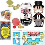 Uncle Pennybags Figure Mr. Monopoly Icon Soda Bundled with Classic Retro Game Token Exclusive Multi-Surprise Peel 'N Reveal Community Chest Box + Vintage Toy Cards Pack 3 Items