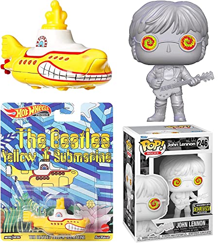 Cosmic Shades John Lennon Exclusive Rocks Figure Pop! Bundled with Retro The Yellow Submarine Beatles Die-Cast car Collectible Musical Memorabilia Psychedelic Wild Style Beatles Smiling Sub 2-Items
