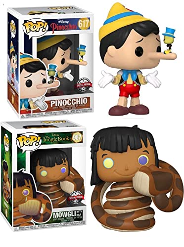 Disney Classic Characters in Classic Moments Funko Pop! Bundle: Pinocchio 617 Exclusive + Mowgli W Kaa 987 Exclusive (2 Pack)