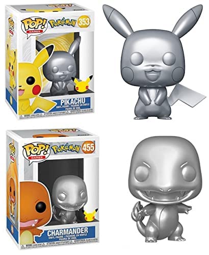 Your Favorite Pokeballs Funko Pop! Games Pokemon - Pikachu 353 Metallic Chrome 25th/ Charmander 455 Metallic Chrome 25th Gotta Collect Them All!