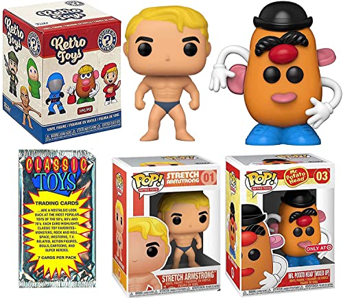 Potato Mr. Head Figure Pop! Mixed Up Exclusive Bundled with Retro Toys Stretch Armstrong + Mini Box Throw Back + Vintage Trading Cards Pack 4 Items Classic Fun!