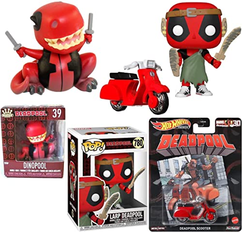 LARPool Marvel Pop! Figure Deadpool Dino Bundled with Mini Figure MERC in Mouth Character Dinosaur & LARP 30th + Hot Scooter Die-cast Collectible 3 Items