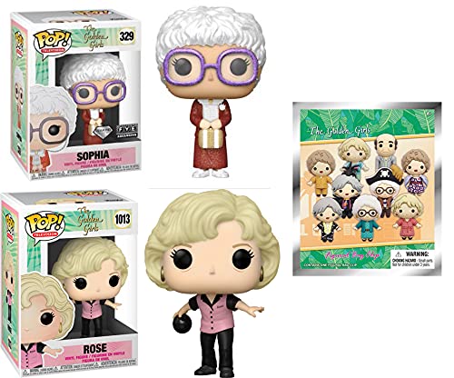 The Sassiest Funko Pop! Television The Golden Girls Bundle - Rose (Bowling Outfit 1013/ Sophia Diamond Collection Store Exclusive 329/ Bonus Golden Girls Figural Bag Clip (3 Items)