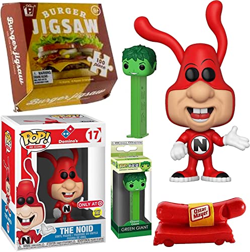 Avoid Noid Fast Food Figure Pop! Ad Icons Bundled with Retro Oscar Mayer Wienermobile Whistle Hot Dog Fun! + Exclusive Dominos + Jolly Green Giant Head + Burger Puzzle 4-Items