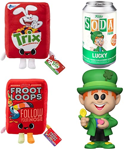 Luck Leprechaun Irish Morning Rabbit & Bird Ad Icons Figure Lucky Can Charms Bundled with Trix + The Toucan Box Plush Figure Froot Loops Character 3 Items