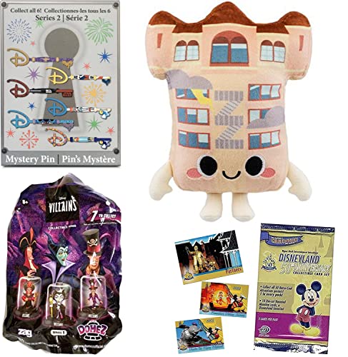 Terror Disney Attraction Tower Bundled with Domed Villain Figure + Pop! Plush World Anniversary Twilight Zone + Key Pin + Disneyland Ride Trading Cards 4 Items