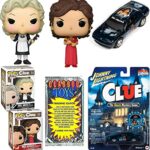 Cluedo Who Clue Figure Pop! Miss Scarlet Candlestick Game Character Bundled with Mrs. Peacock Lightning Dodge Car & Chip + Mrs. White Wrench + Retro Toys Trading Cards Fun Pack 4 Items
